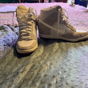 Iridescent Nike Sky Hi hidden wedge sneakers, size 9.5W